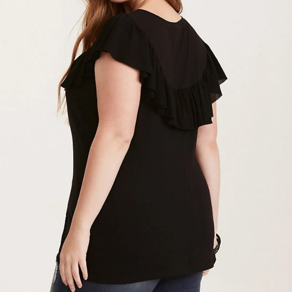 Torrid Black Ruffle Tee Plus Size 00 - Picture 2 of 8